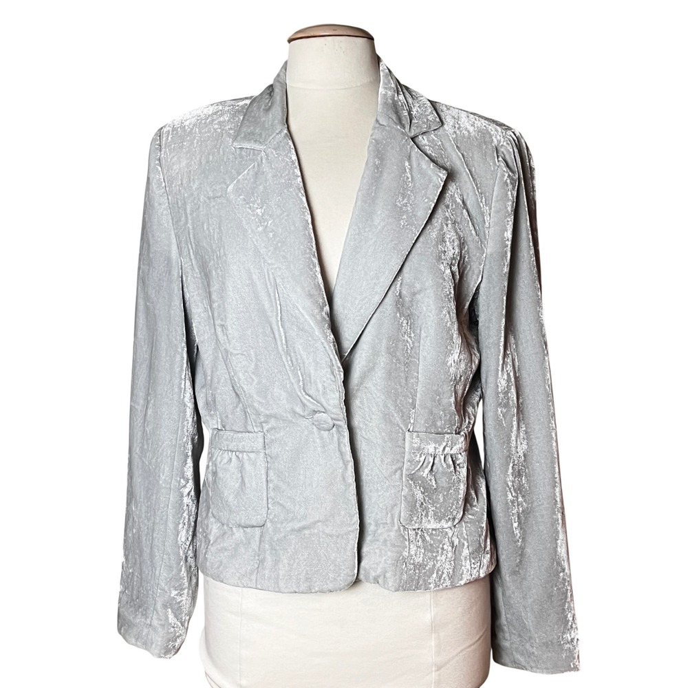 Worthington Silver Gray Velvet Crushed Blazer Jacket Womens 12 Peplum Cottage